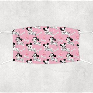 Girls Pink and Black Polka Dot Dalmatian Kids Face Mask